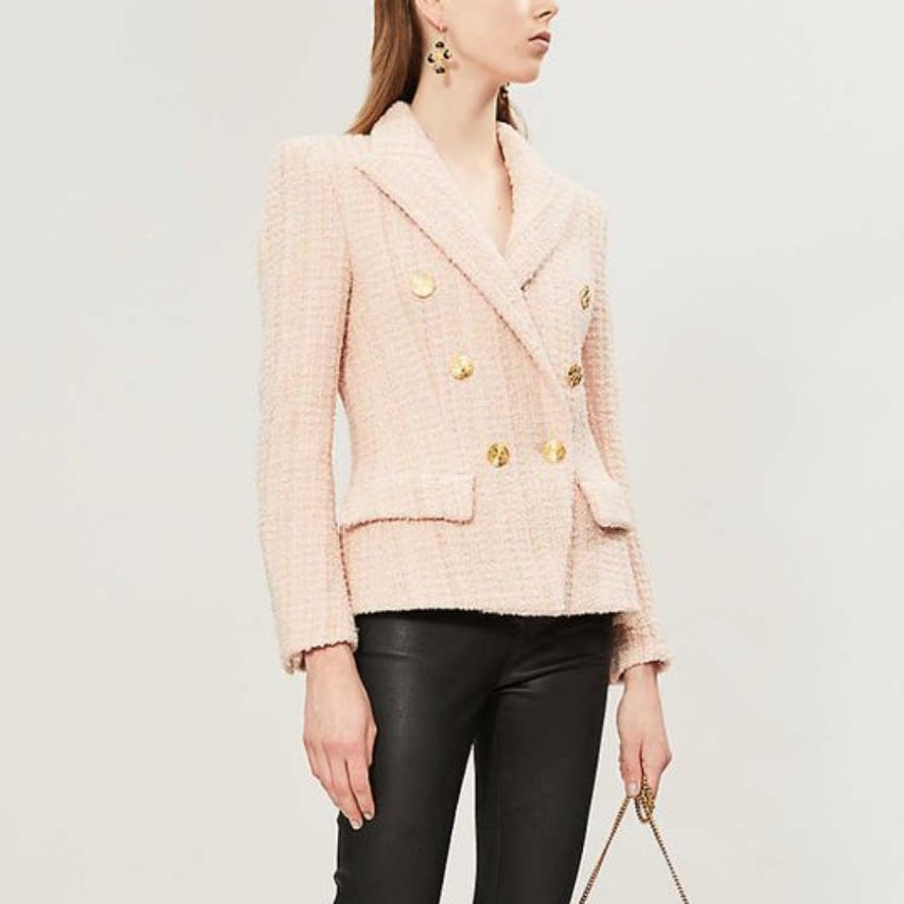 Alexandre Vauthier Pink Double-Breasted Wool-Blend Tweed Jacket